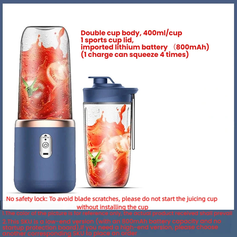 1PCS Juice Extractor Juice Cup Portable Rechargeable Small Juice Cup Home and Outdoor Multifunctional Juice Mixing 2Cups